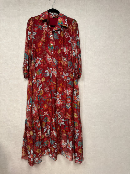 Italian flower print satin dress