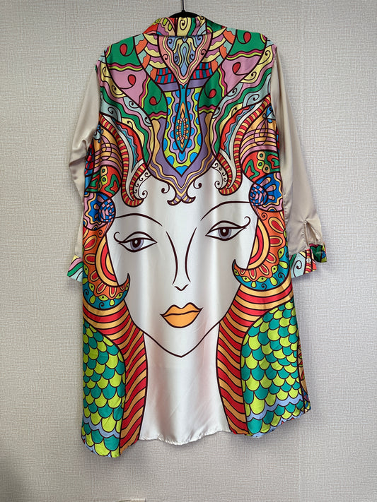 Italian woman print midi shirt cardigan.