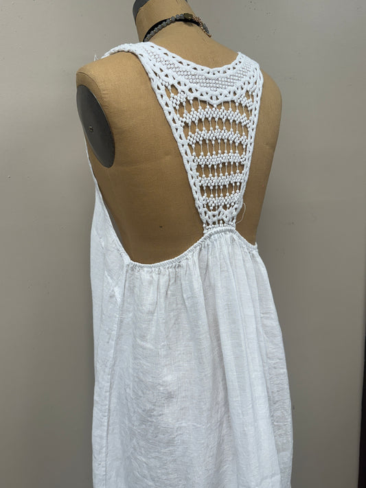 Crochet detail Italian linen Maxi Dress/ Cover up.