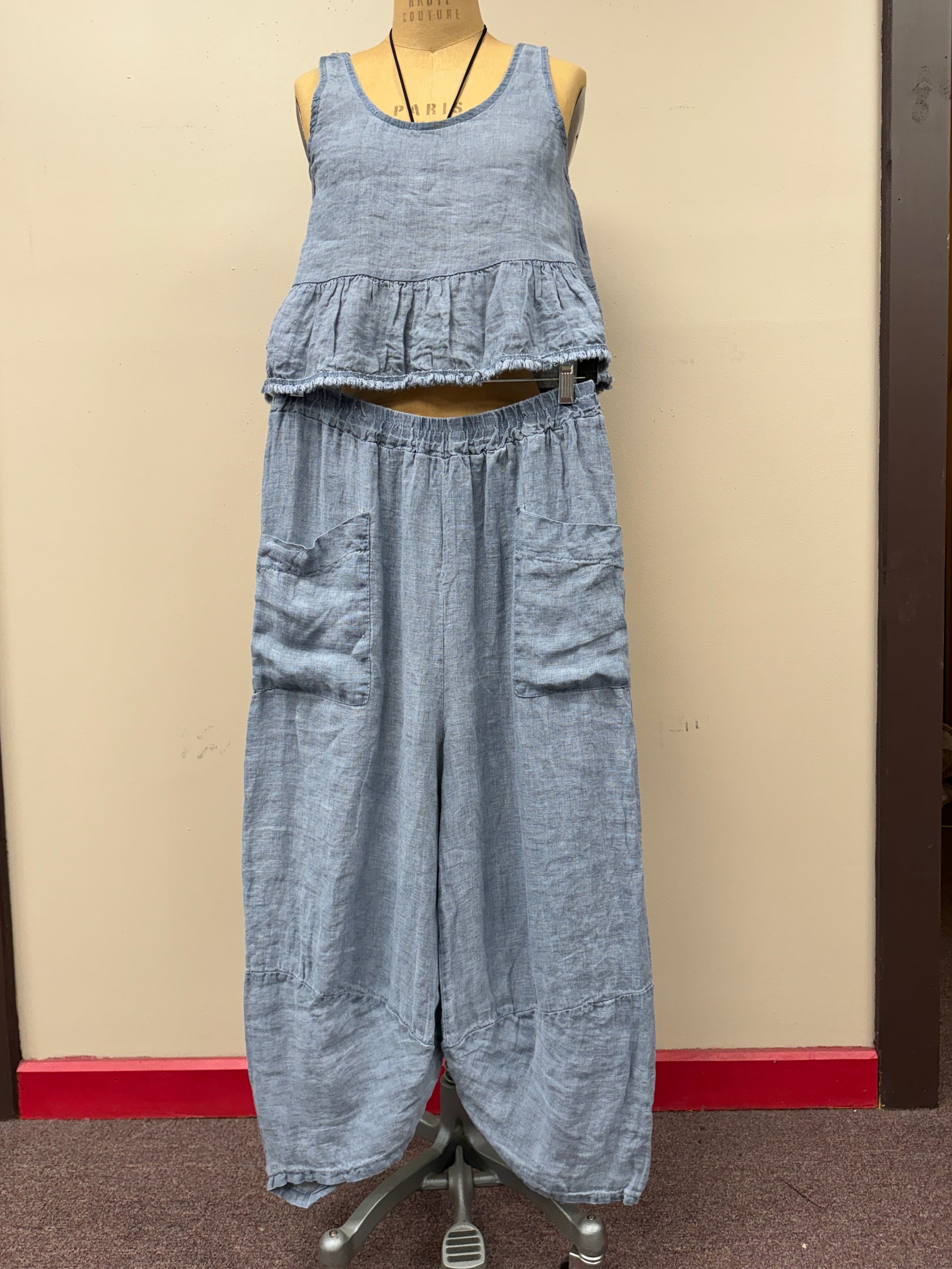 Black Colour Melina barrel linen pant coffee main image 1