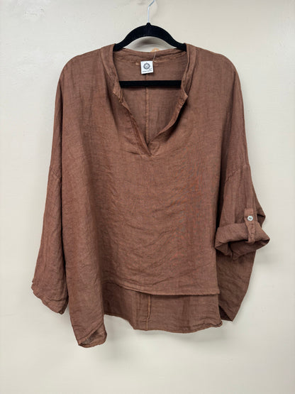 Italian linen, v neck long sleeves top