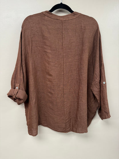 Italian linen, v neck long sleeves top