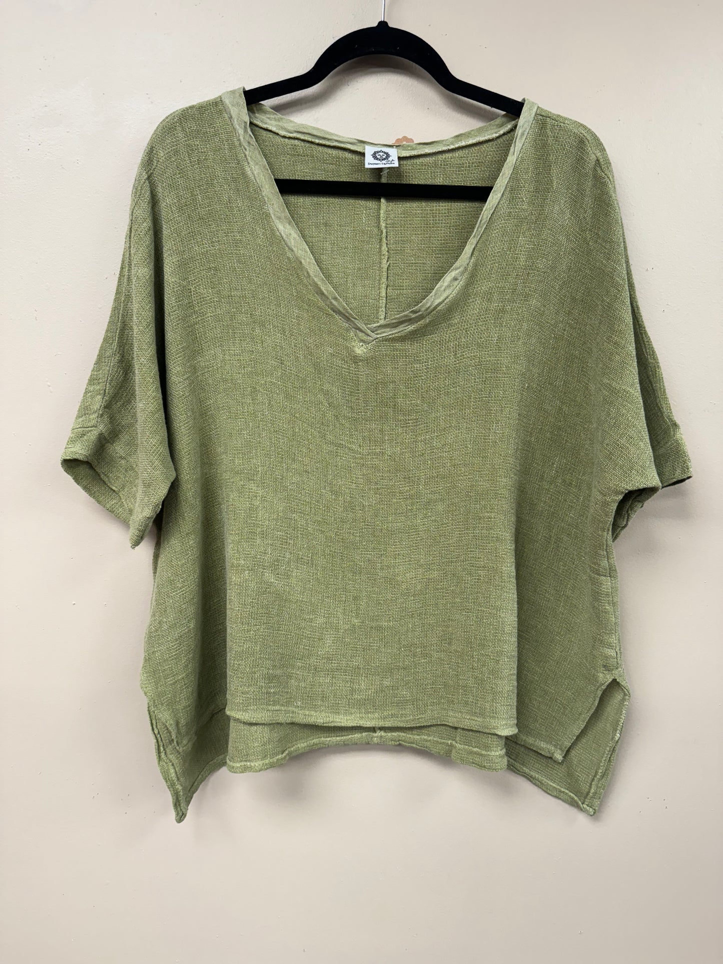 V Neck Loose  Linen Top. 3474