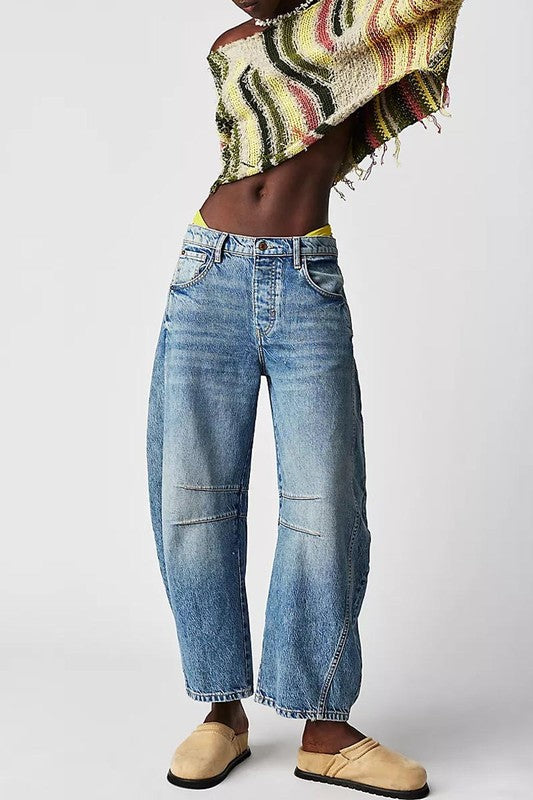 Low Rise Barrel Denim Pants