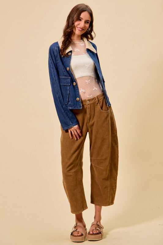 Mid Rise Corduroy Barrel Pants