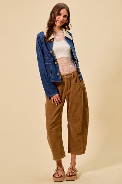 Mid Rise Corduroy Barrel Pants