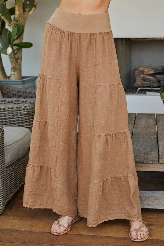 Italian Linen Tiered Palazzo Pants