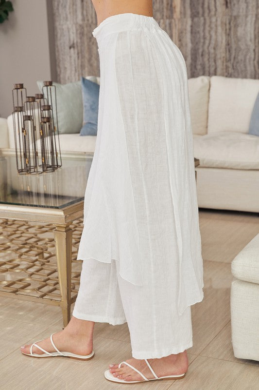 Linen Layered Skirted Pants