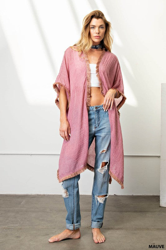 Fringe trim kimono