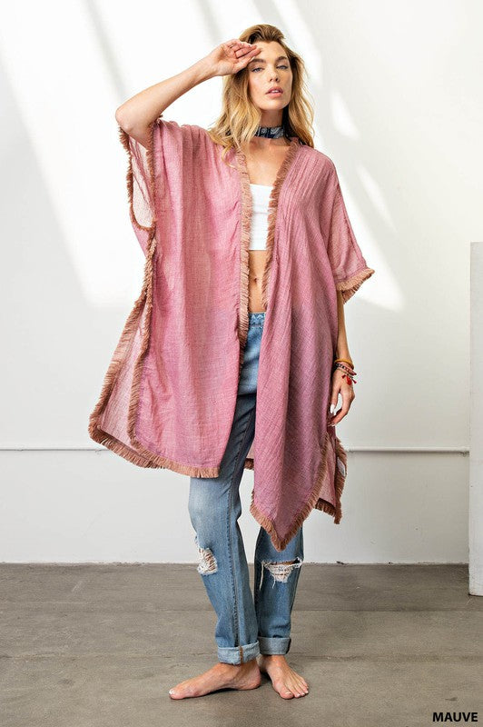 Fringe trim kimono