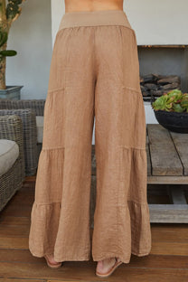 Artisan Embroidered Palazzo Pants | Embroidered Camel Tiered Palazzo Pants