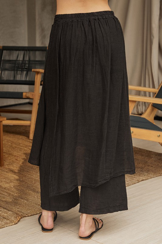 Linen Layered Skirted Pants