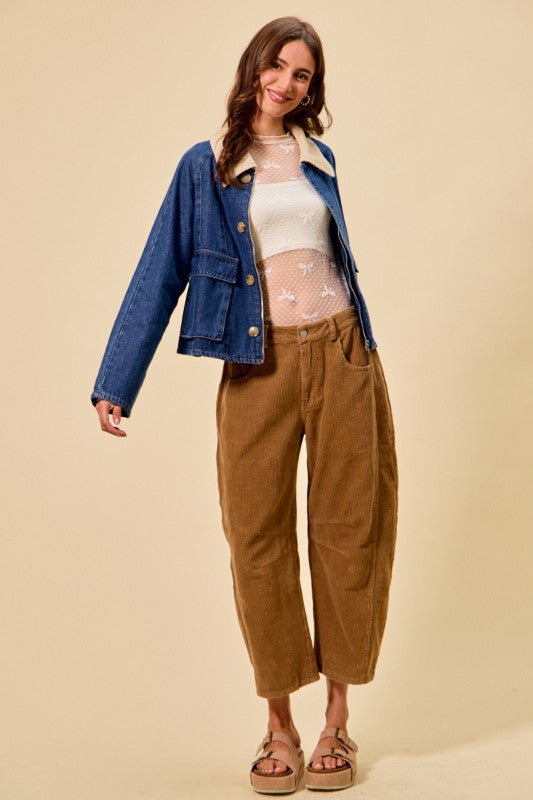 Mid Rise Corduroy Barrel Pants
