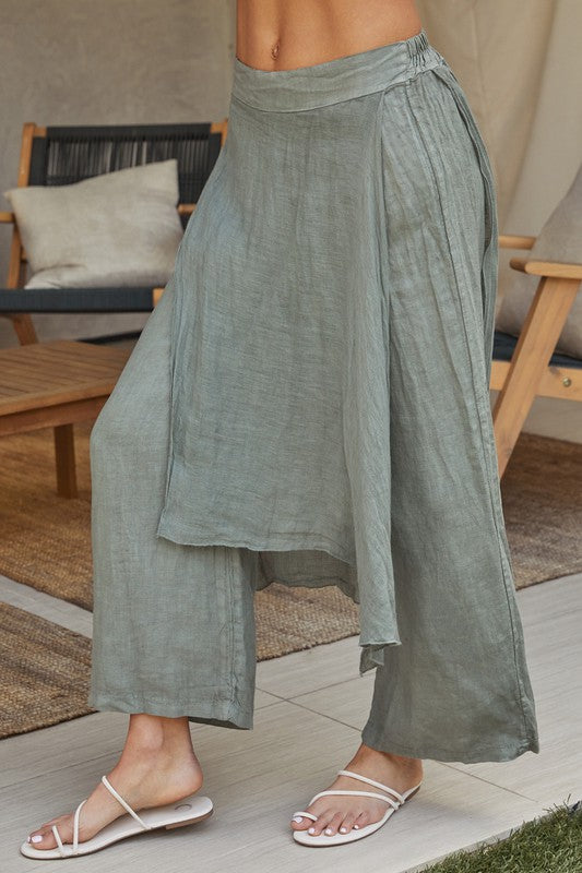 Linen Layered Skirted Pants