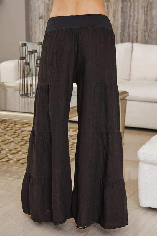 Black Linen Palazzo Pants Women. Black Linen Wide Leg Pants With