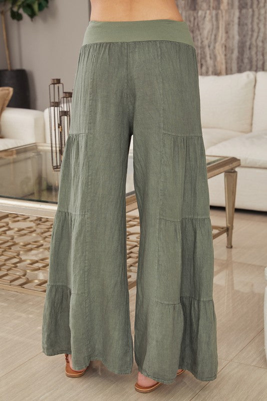 Italian Linen Tiered Palazzo Pants