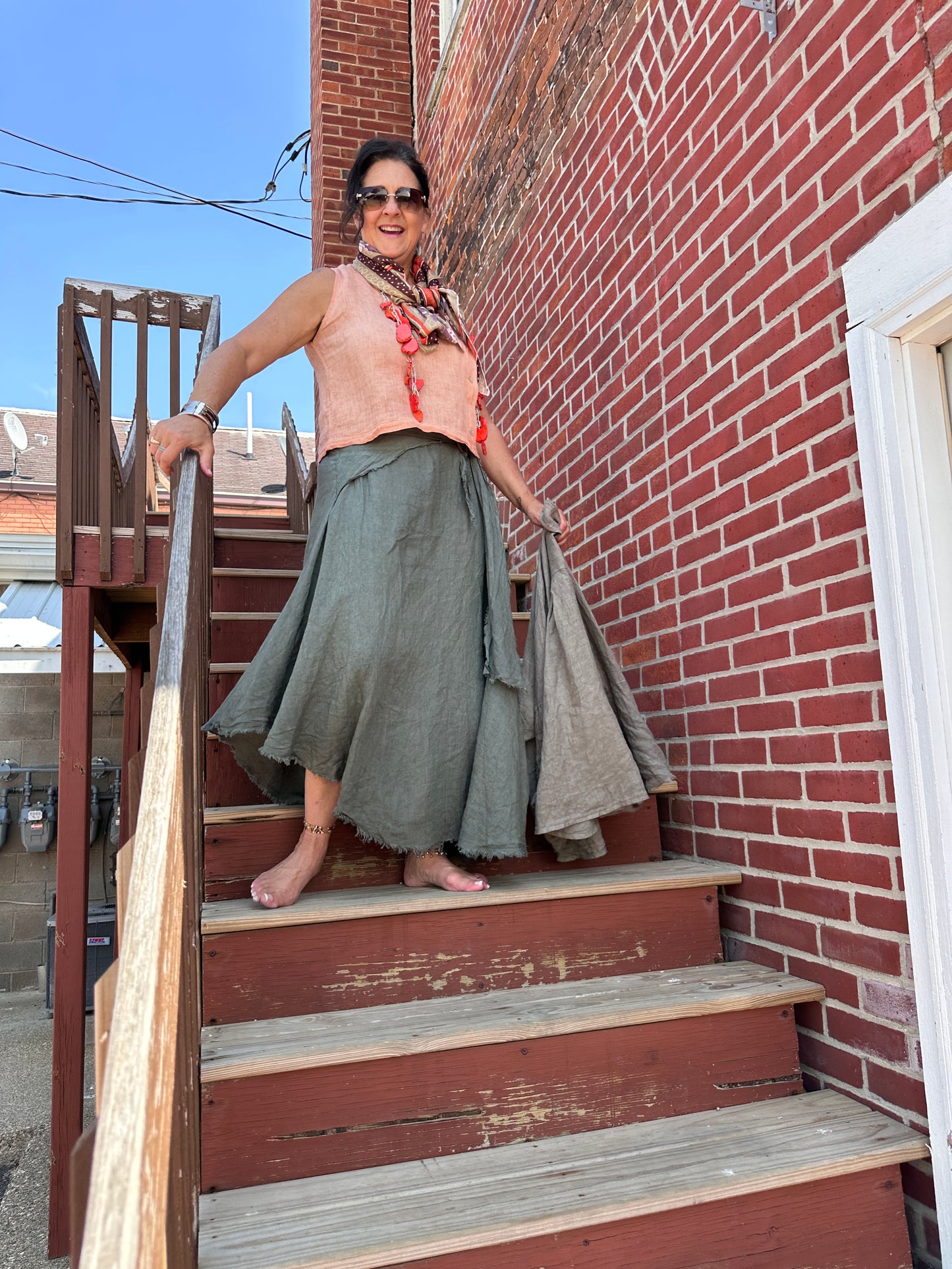 Italian Linen maxi skirt with buckle.