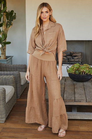 Milio Milano Linen Tiered Palazzo Pants