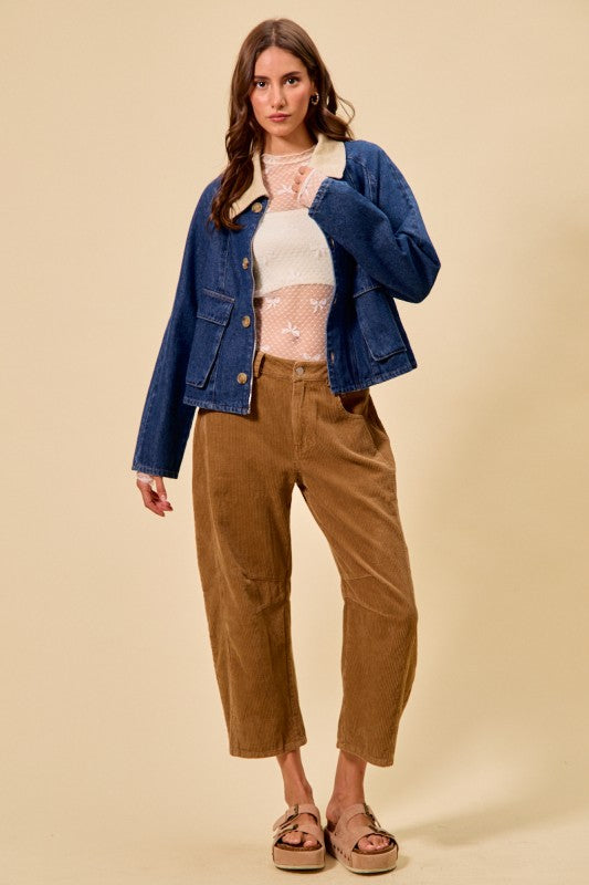 Mid Rise Corduroy Barrel Pants