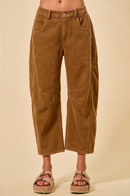 Mid Rise Corduroy Barrel Pants