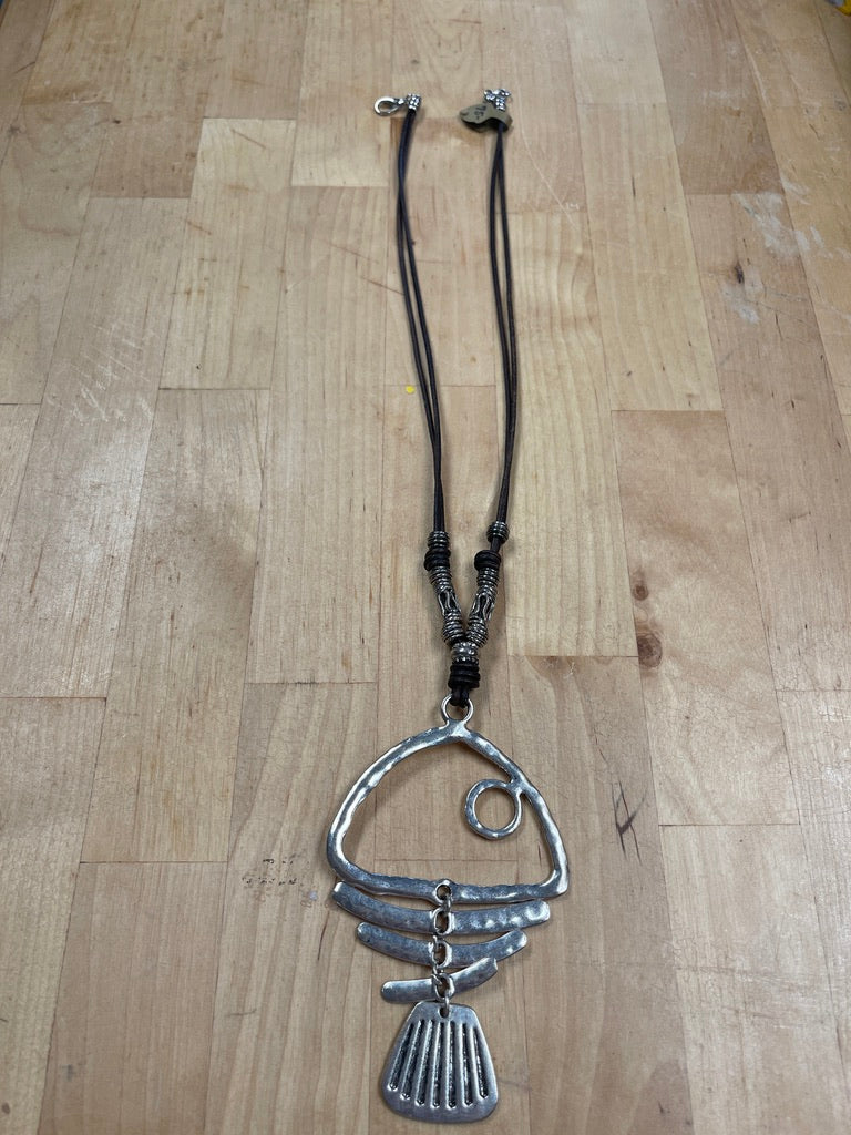 Boney Fish Leather and silver Necklace.