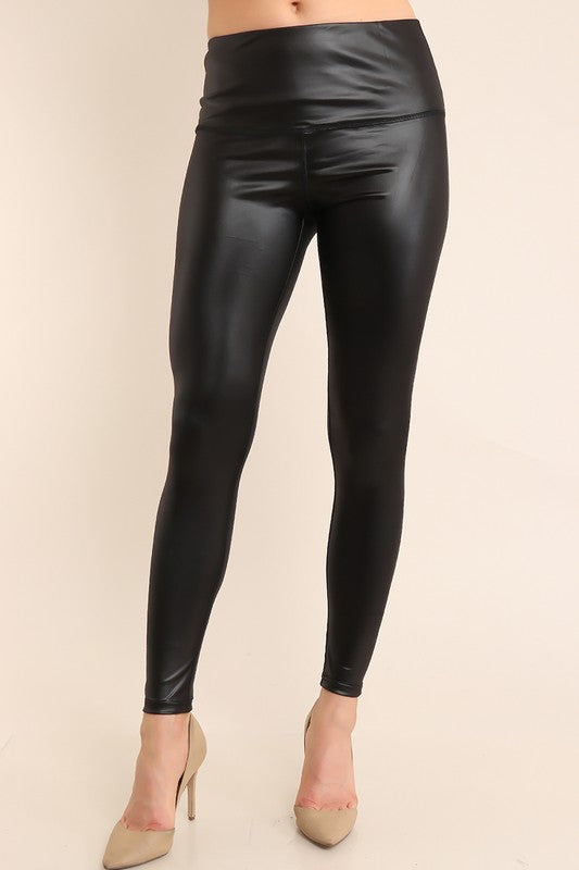 SOLID FAUX LEATHER LEGGINGS