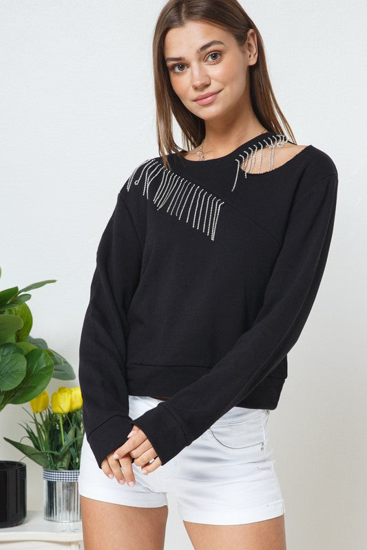 RhinestoneFringe Sweatshirt.