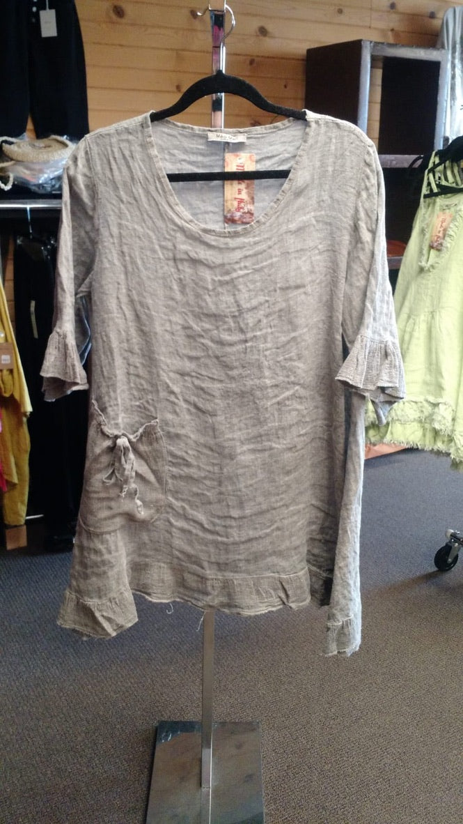 Linen Cotton Blend One Pocket Dress /Tunic