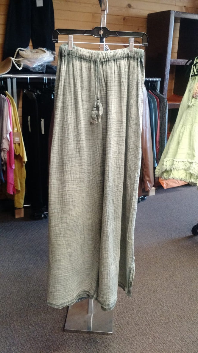 Side button down wide leg pants.