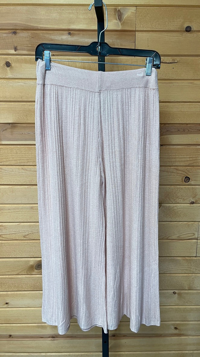 Italian rose wide leg cropped, ribbed pants.