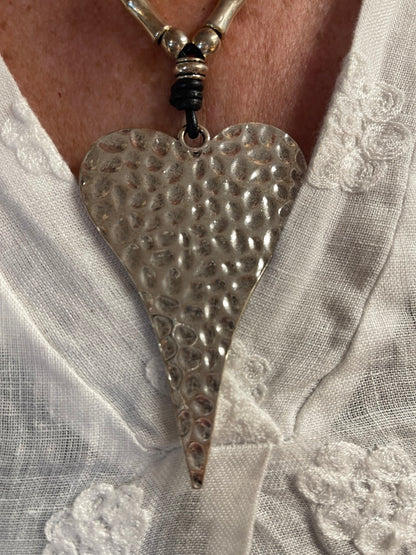 Heart leather silver necklace