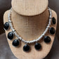 Zamak black stone/silver reversible necklace