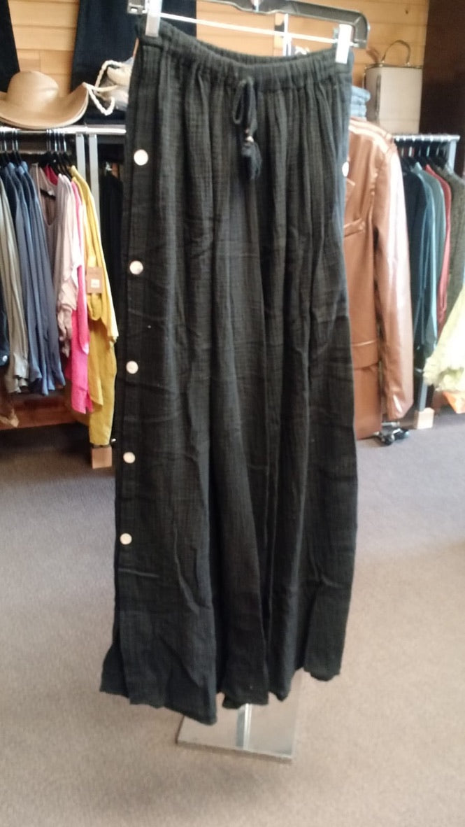 Side button down wide leg pants.