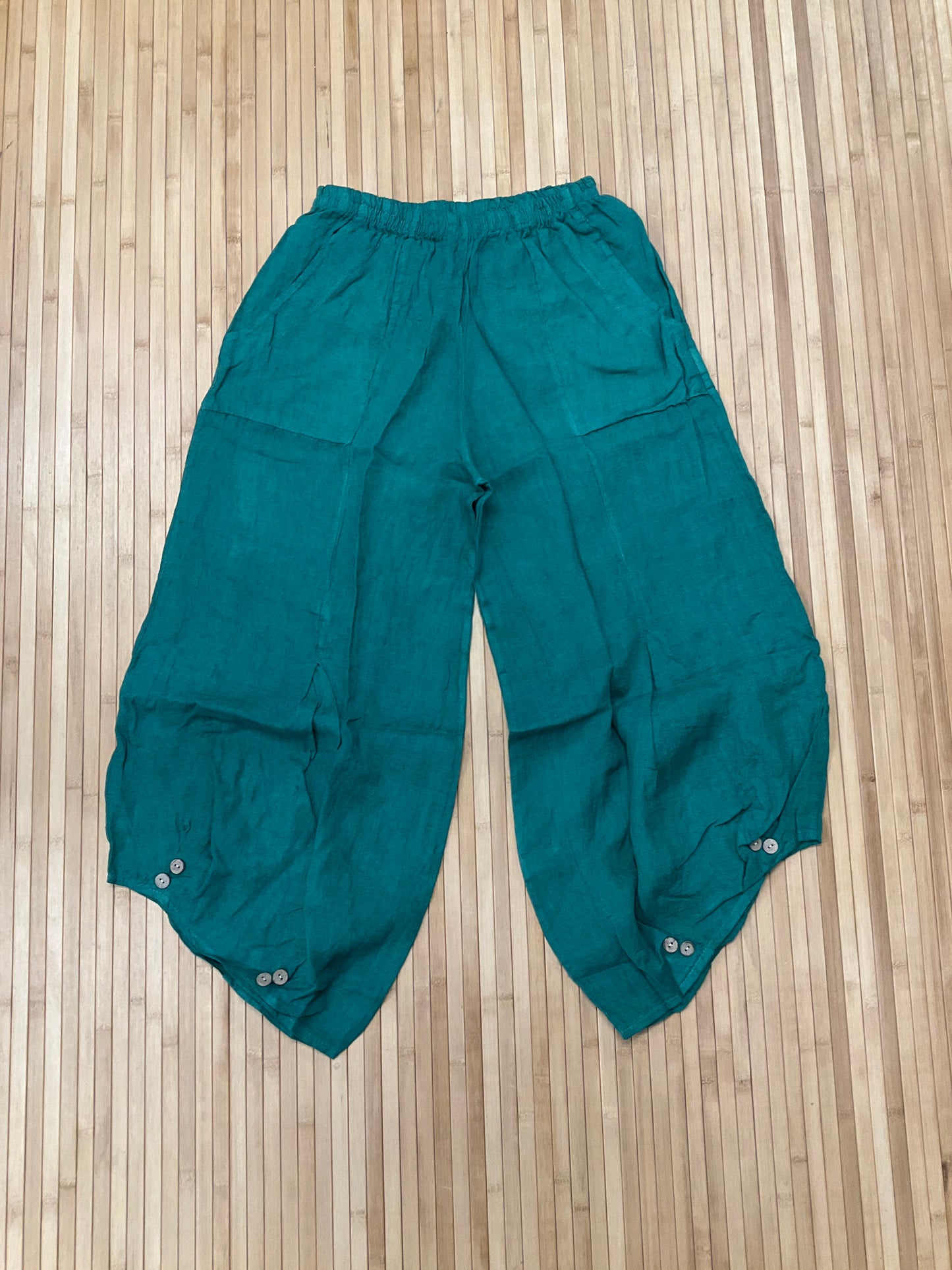 Italian, Linen Pants with button accent.