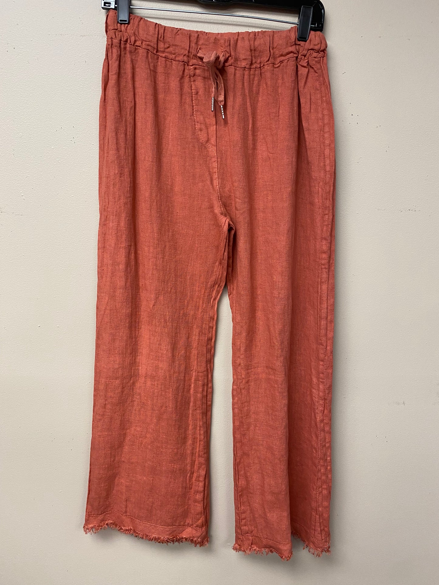 Linen Italian wide leg distressed hem pants