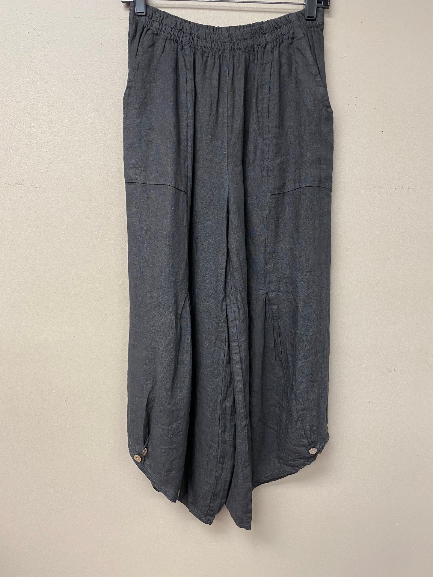 Italian, Linen Pants with button accent.