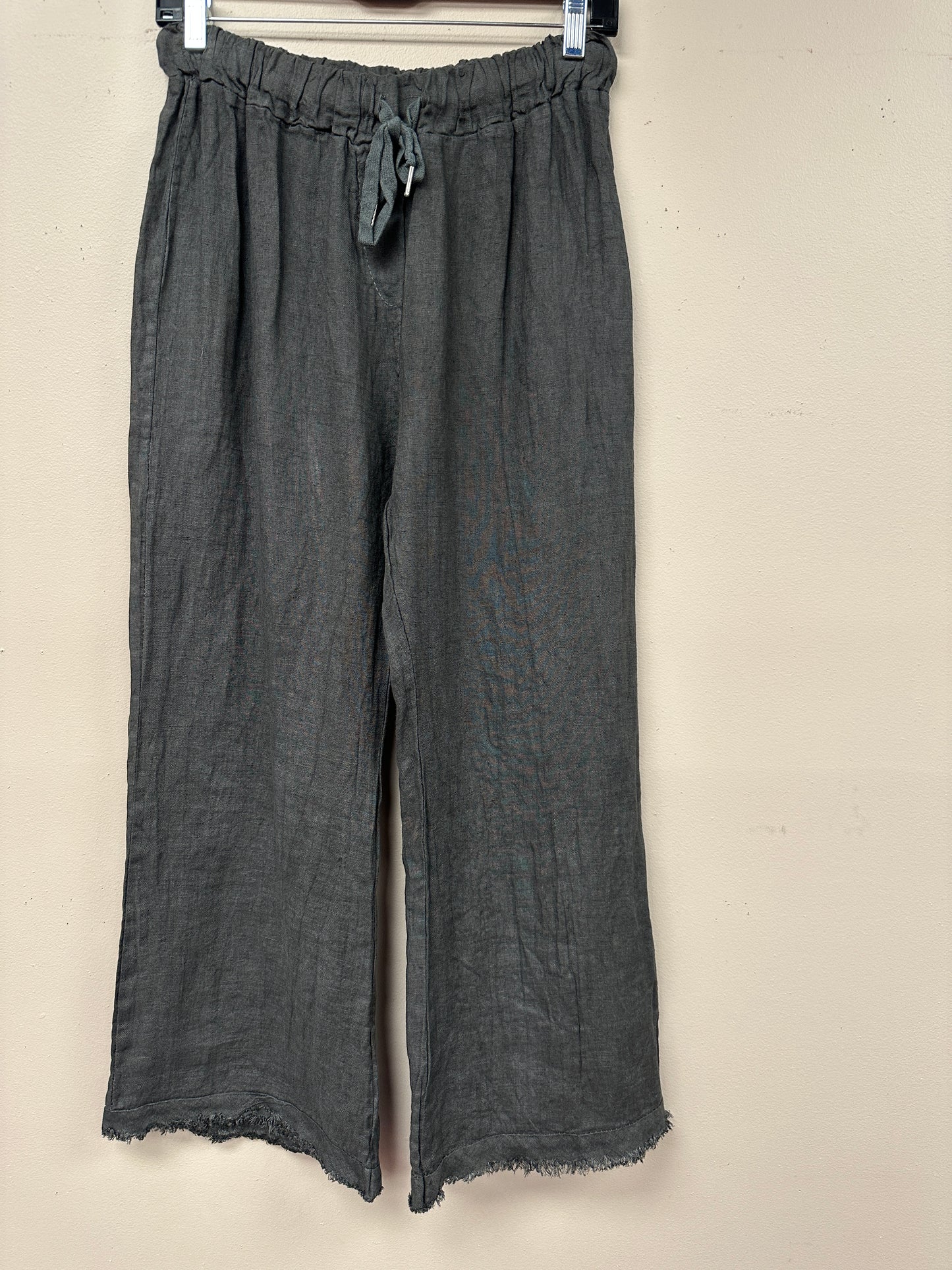 Linen Italian wide leg distressed hem pants