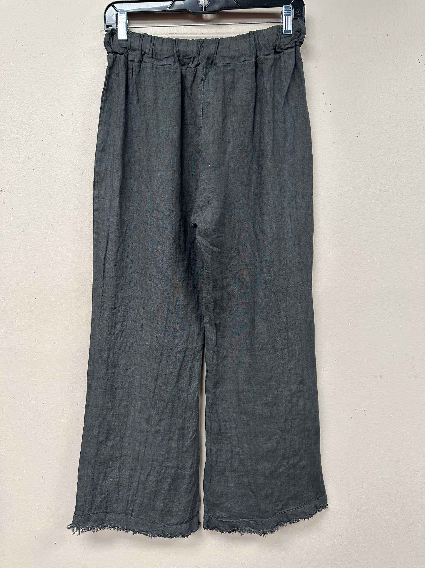 Linen Italian wide leg distressed hem pants