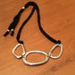 Adjustable jersey and aluminum short or long necklace with 3 irregular ovals.