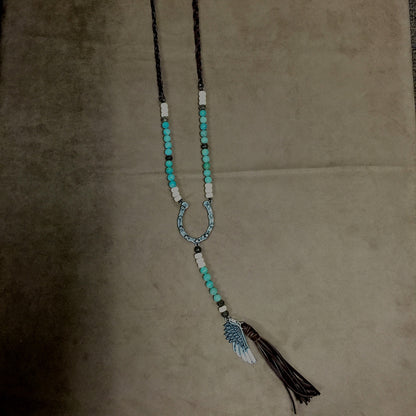 Leather,zamac and agate necklace