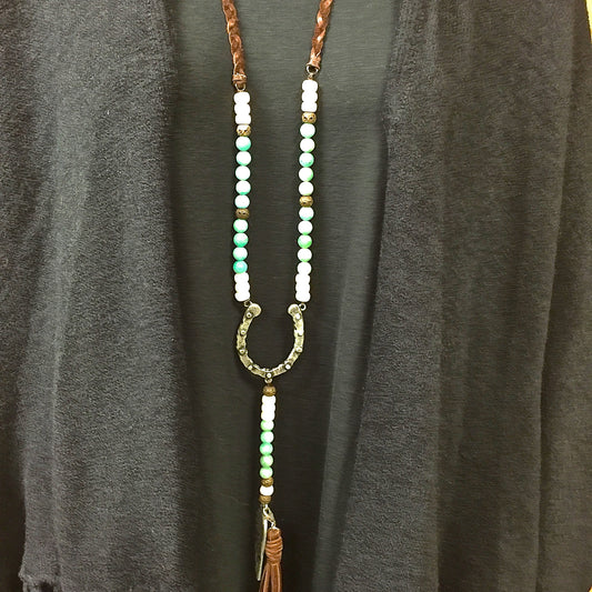 Leather,zamac and agate necklace