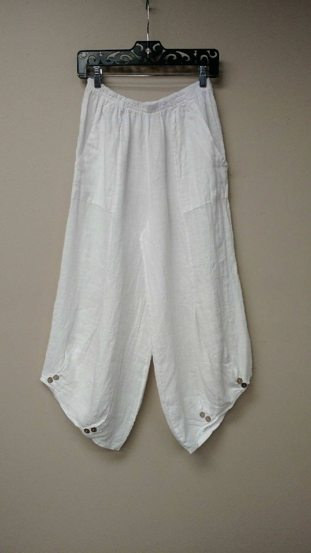 Italian, Linen Pants with button accent.