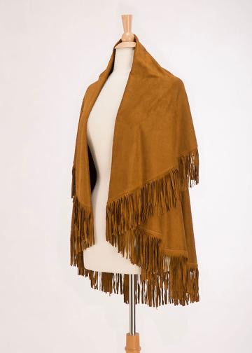 Suede shawl with fringes.