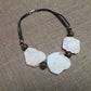 Brown Leather, White Magnesite, Wood and Sterling Silver Necklace