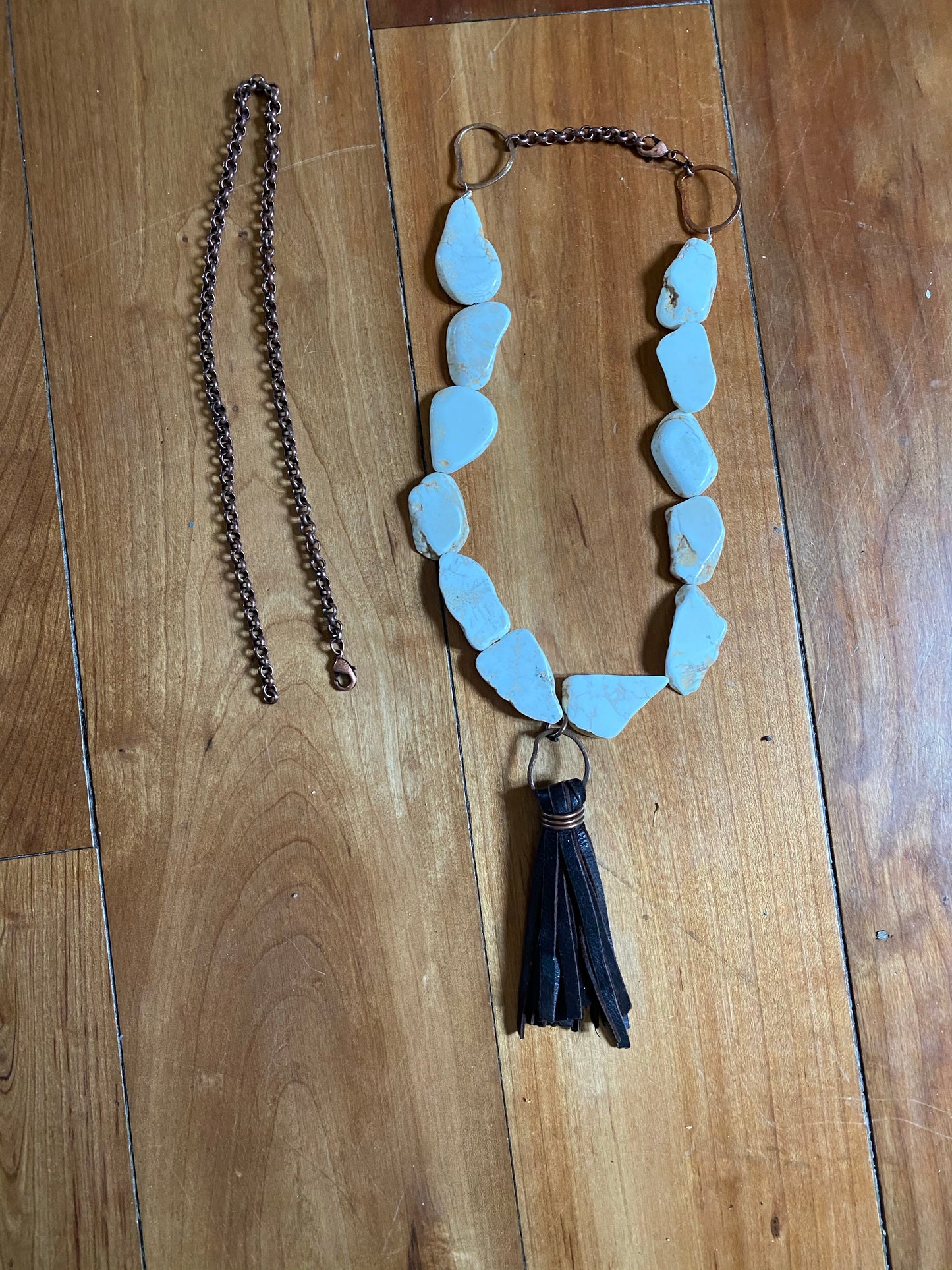 White Magnesite Copper And leather necklace