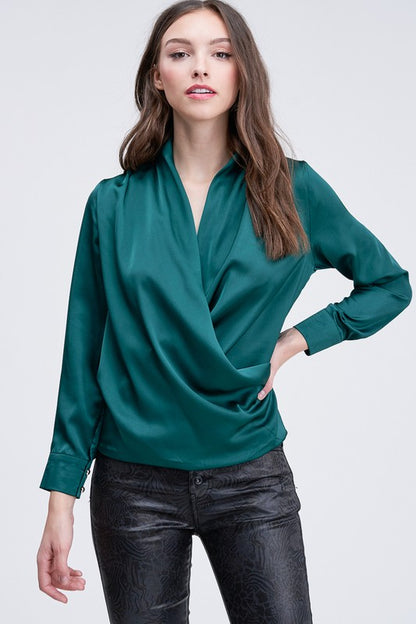 Italian Long sleeve draped crossover blouse