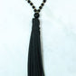 Round Glass Bead Necklace with suede Tassle