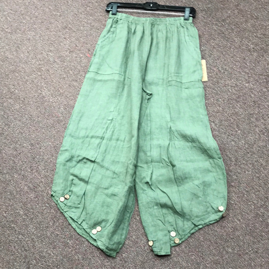 Italian, Linen Pants with button accent.