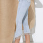 Rhinestone uneven edge fringe jeans,