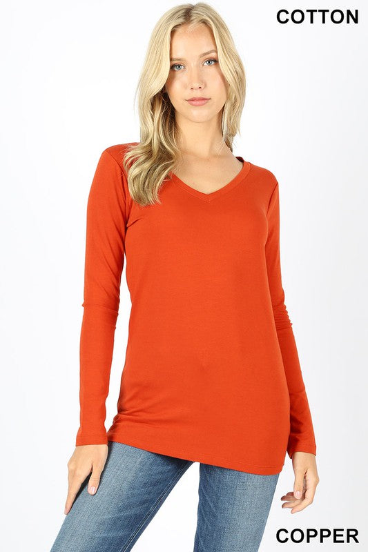 Cotton V Neck long Sleeve T-Shirt